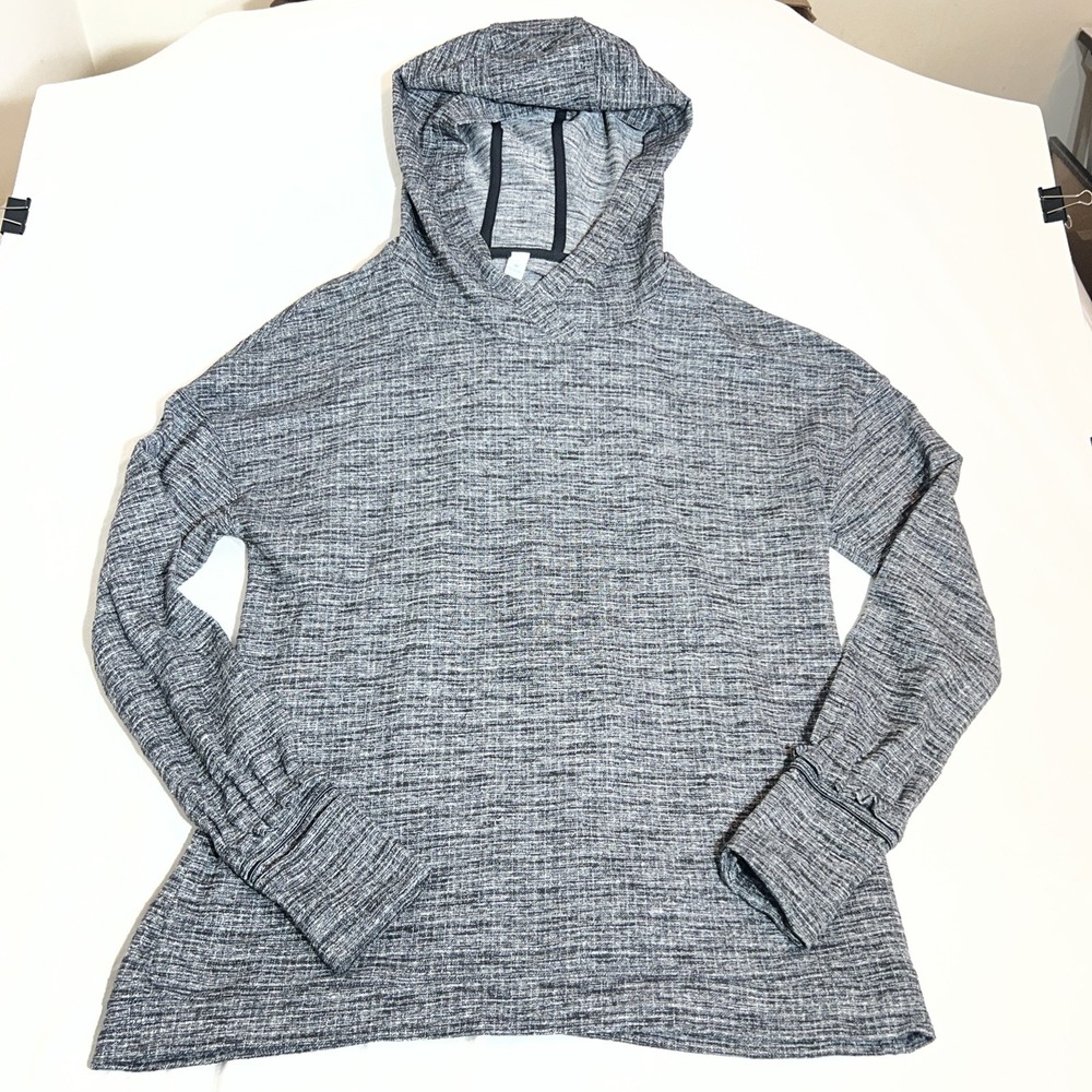 Lululemon Black White Space Dye Twist Back Pullover Hoodie Thumbholes Size 8